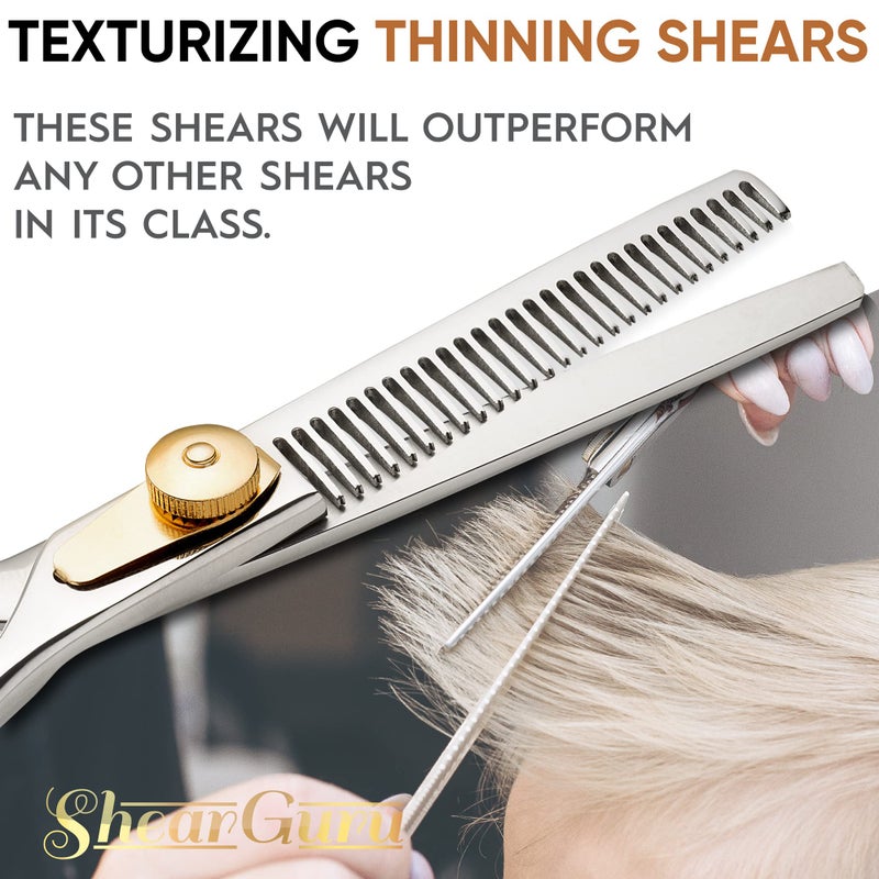 ShearGuru Professional Barber Kit/Salon Haircut Scissors Cutting Set - 6.5"-Straight Edge Razor Sharp Barber Scissors + Texturizing Thinning Shears Styling Hair for Women Men - Image 3
